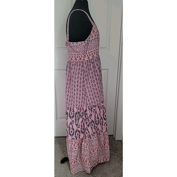 Boho Tiered Maxi Dress XL – Pink Peasant Cottagecore Flowing Dress - Picture 3 of 8